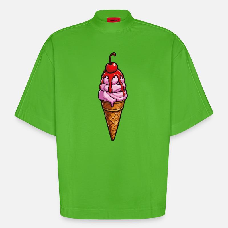 Kirsche Erdbeere Eiscreme - Heavyweight Oversized Organic Boxy T-Shirt Made in EU - Apple Neon