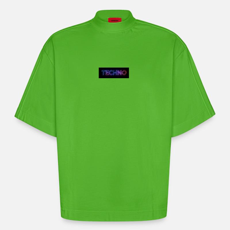 Texte de bug techno néon - T-shirt bio épais oversize Boxy fabriqué en UE - Apple Neon