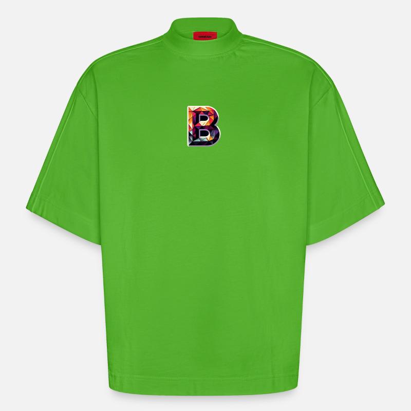 Buchstabe B Polygon bunt - Heavyweight Oversized Organic Boxy T-Shirt Made in EU - Apple Neon