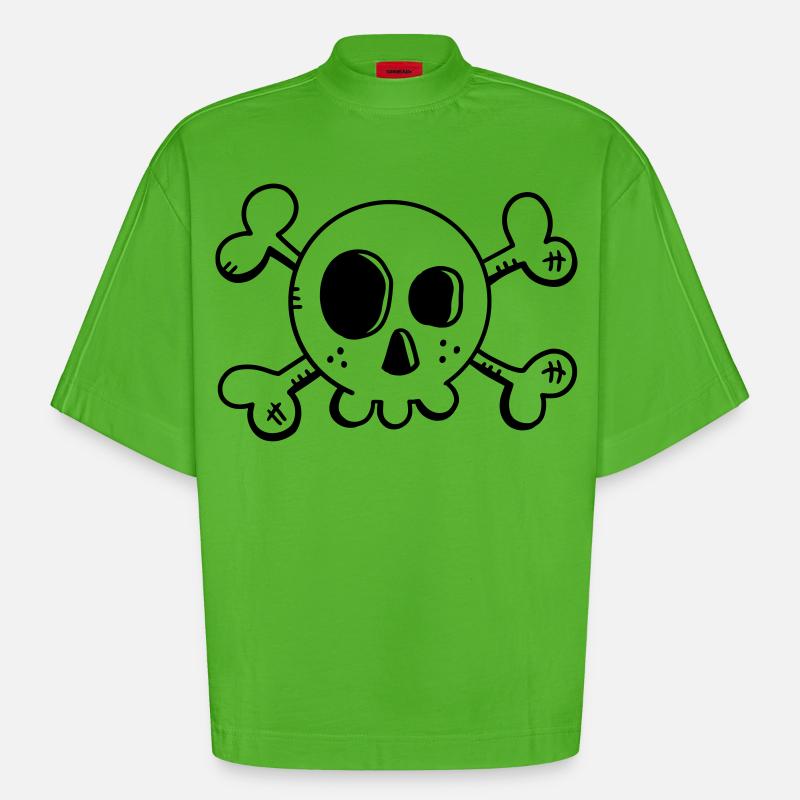 Comic Totenschädel - Schädel - Pirat - Skull - Heavyweight Oversized Organic Boxy T-Shirt Made in EU - Apple Neon