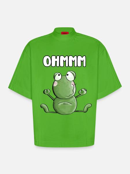 Ohmmm Frog - Frogs - Toad - Yoga - Fitness - Heavyweight Oversized Organic Boxy T-Shirt Made in EU - Apple Neon