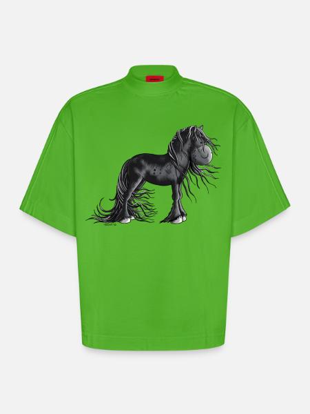 Sweet Friesian Horse - Heavyweight Oversized Organic Boxy T-Shirt Made in EU - Apple Neon