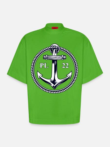 PL22 Marine Anchor - Heavyweight Oversized Organic Boxy T-Shirt Made in EU - Apple Neon