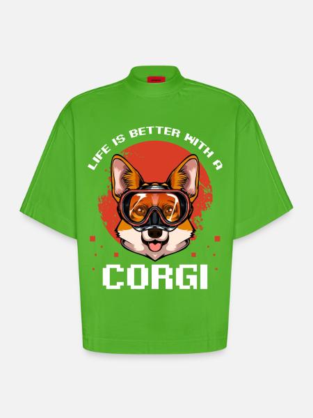 Amusement de bain pour les plongeurs corgi - T-shirt bio épais oversize Boxy fabriqué en UE - Apple Neon