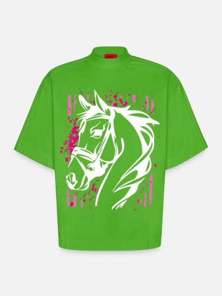 Graffiti-Stil Pferd mit Pinkem Farbsplash - Heavyweight Oversized Organic Boxy T-Shirt Made in EU - Apple Neon