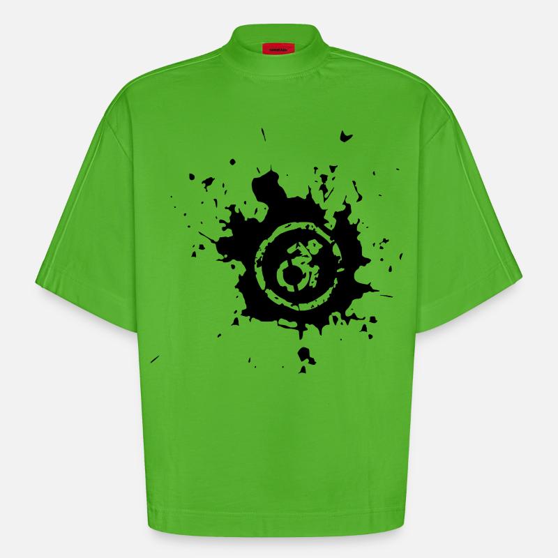 Rollstuhl-Spritzer, Farbspritzer Rollstuhl-Design* - Heavyweight Oversized Organic Boxy T-Shirt Made in EU - Apple Neon