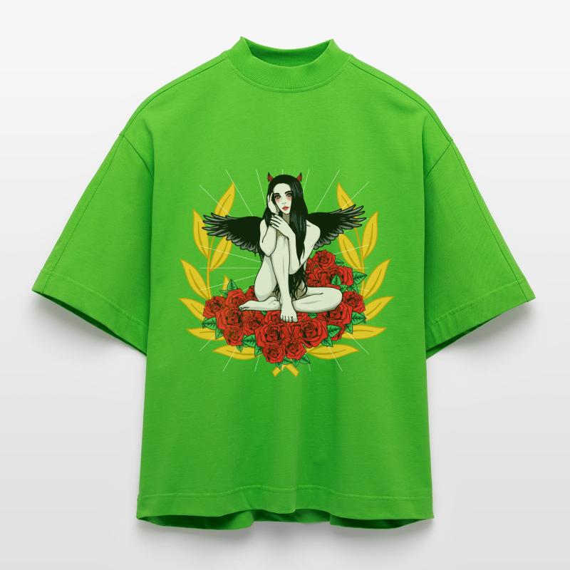 Devilish Devil Woman Satan's Roast Devil Heavyweight Oversized Organic Boxy T-Shirt Made in EU