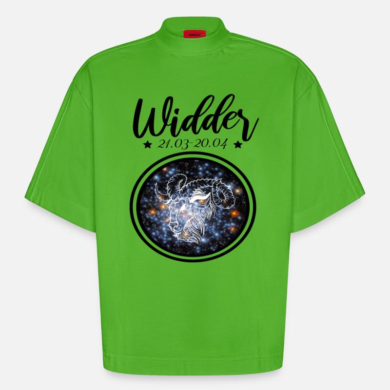 Widder Sternzeichen - Heavyweight Oversized Organic Boxy T-Shirt Made in EU - Apple Neon