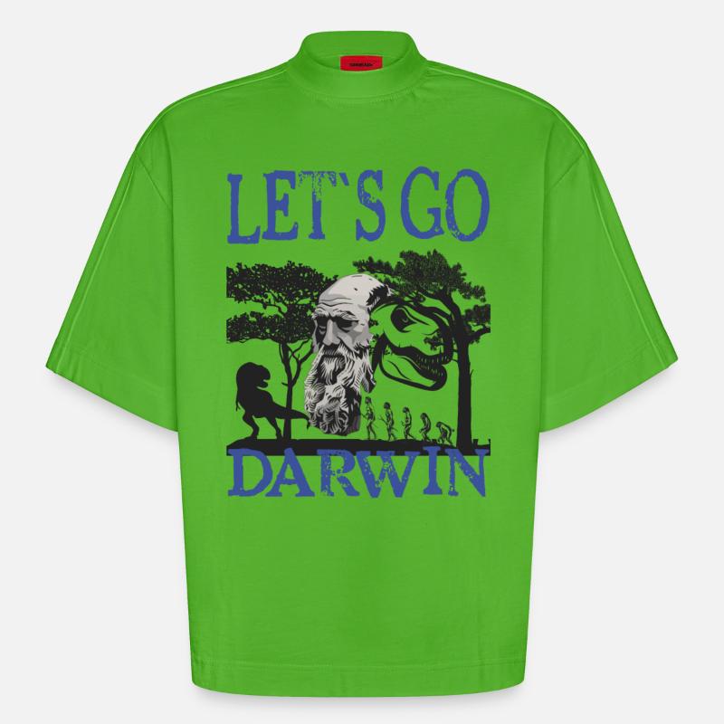 Charles Darwin Evolution textile gift idea - Heavyweight Oversized Organic Boxy T-Shirt Made in EU - Apple Neon