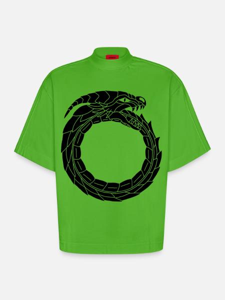 Devouring Black Dragon - Heavyweight Oversized Organic Boxy T-Shirt Made in EU - Apple Neon