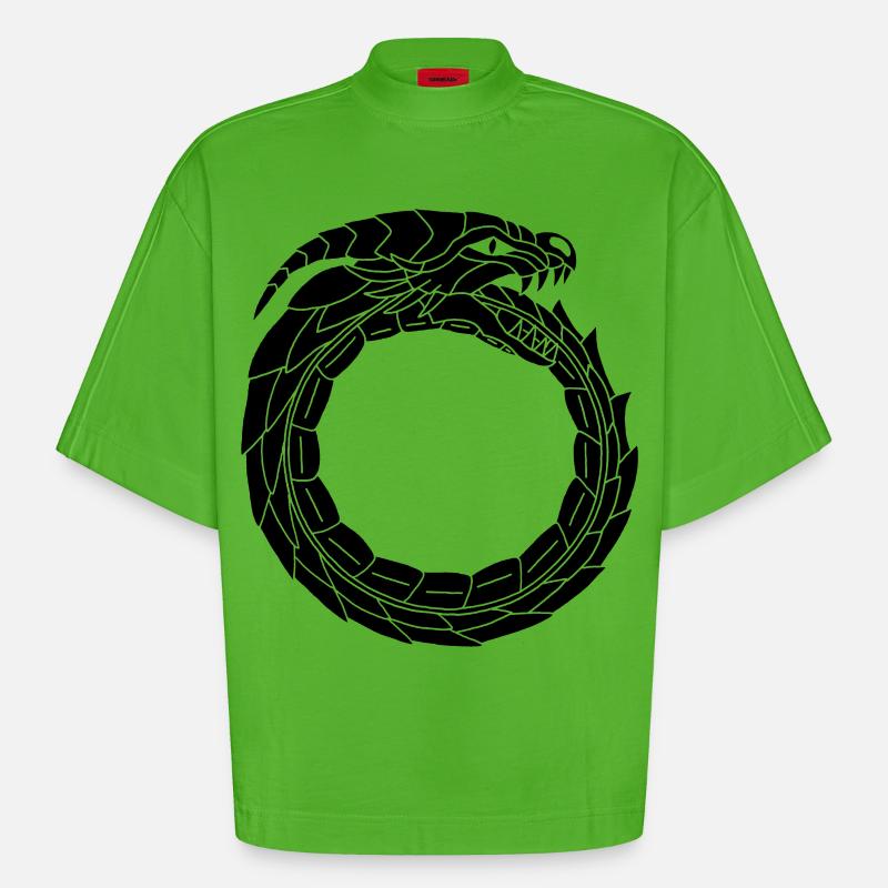 Dragon noir dévoreur - T-shirt bio épais oversize Boxy fabriqué en UE - Apple Neon