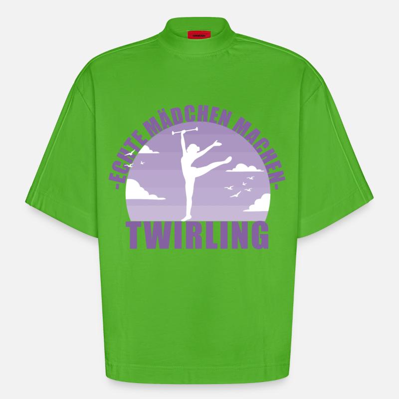 Echte Mädchen machen Twirling - Heavyweight Oversized Organic Boxy T-Shirt Made in EU - Apple Neon