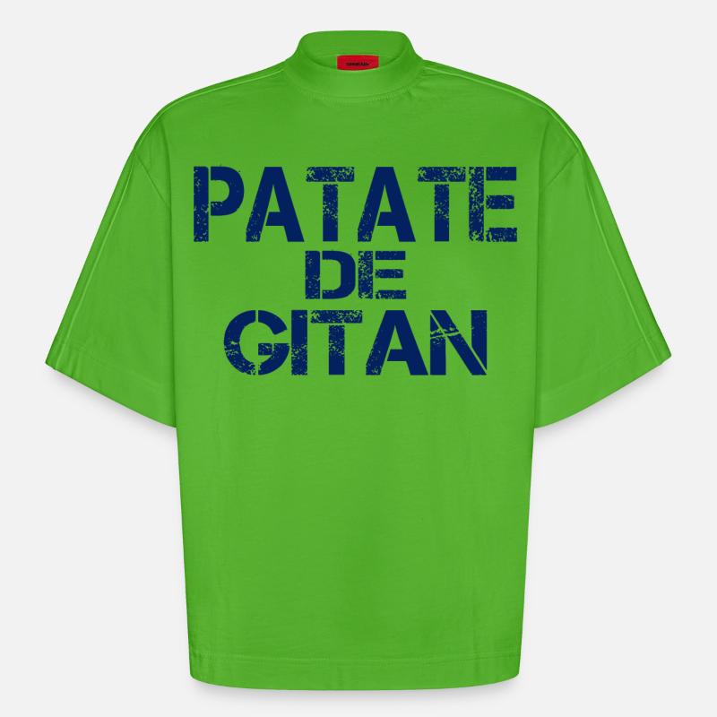 Patate GITAN bleu - T-shirt bio épais oversize Boxy fabriqué en UE - Apple Neon