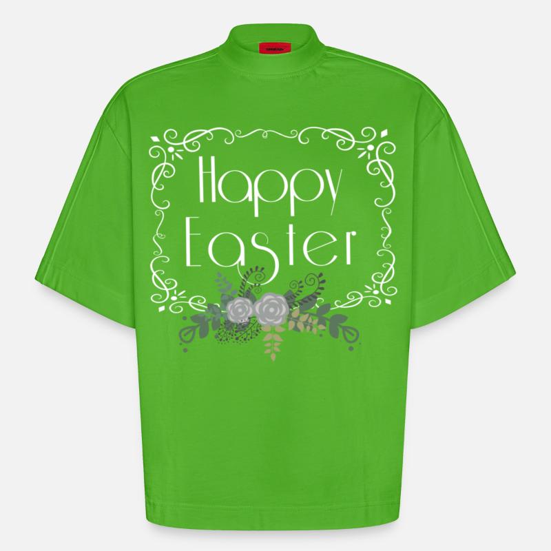 Joyeuses Pâques - T-shirt bio épais oversize Boxy fabriqué en UE - Apple Neon