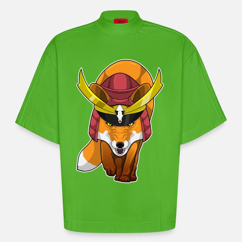 Fuchs Samurai Kampfkunst - Heavyweight Oversized Organic Boxy T-Shirt Made in EU - Apple Neon