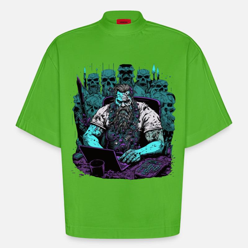 Admin Wiking programmiert Computer - Heavyweight Oversized Organic Boxy T-Shirt Made in EU - Apple Neon