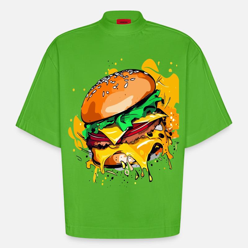 Extra Käse Burger Cheeseburge - Heavyweight Oversized Organic Boxy T-Shirt Made in EU - Apple Neon