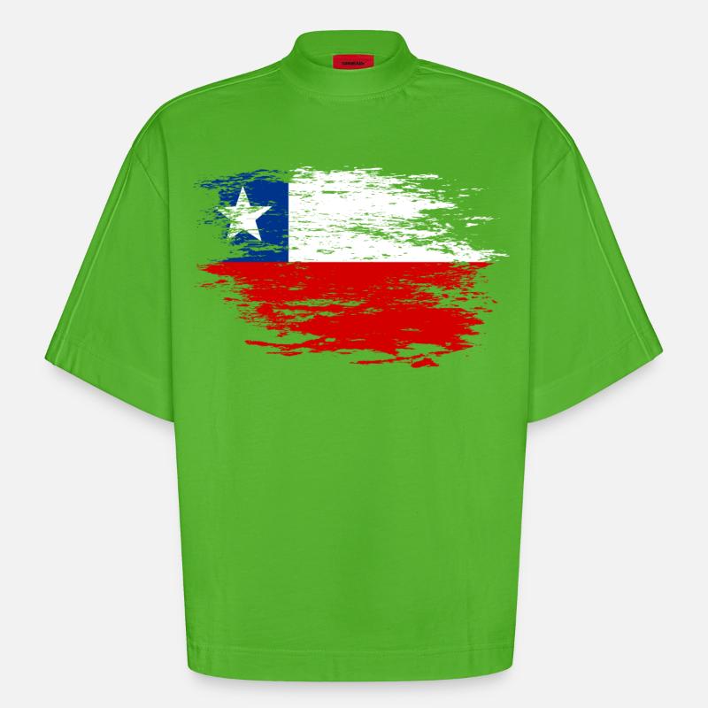 Drapeau chilien utilisé - T-shirt bio épais oversize Boxy fabriqué en UE - Apple Neon