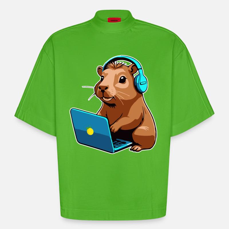 Capybara Programmierer Coder Computer - Heavyweight Oversized Organic Boxy T-Shirt Made in EU - Apple Neon