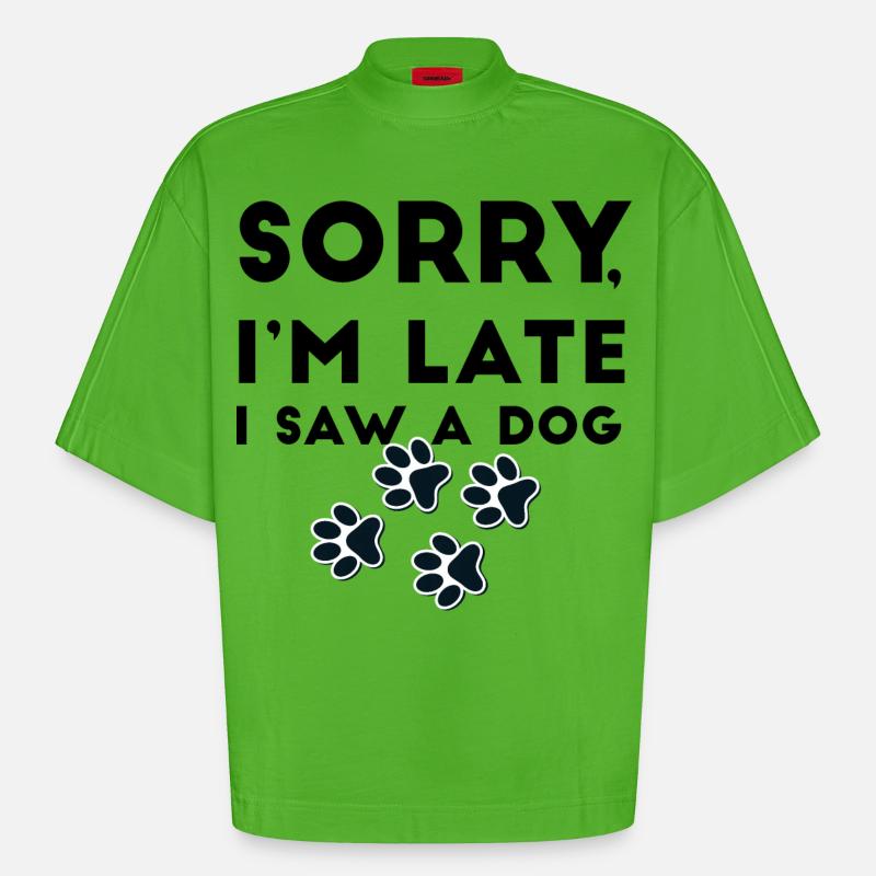 Pawprint Quartet Outline - Heavyweight Oversized Organic Boxy T-Shirt Made in EU - Apple Neon