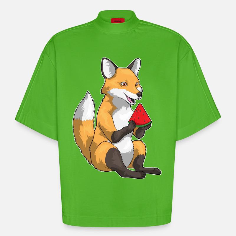 Fruit de la pastèque Fox - T-shirt bio épais oversize Boxy fabriqué en UE - Apple Neon