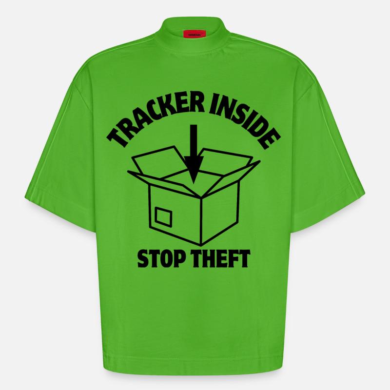 Security, Parcel Lock, Inside Tracker - Heavyweight Oversized Organic Boxy T-Shirt Made in EU - Apple Neon