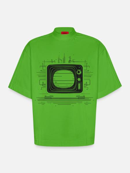 Retro TV Drawing - Heavyweight Oversized Organic Boxy T-Shirt Made in EU - Apple Neon