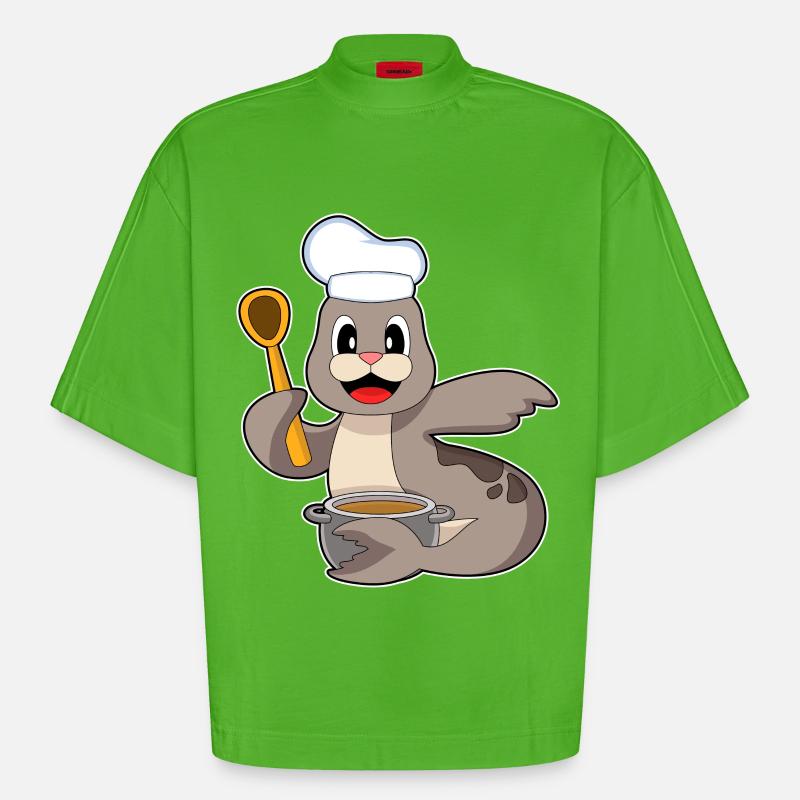 Cuisinier Sceller Cuisson Cuisson Cuisson - T-shirt bio épais oversize Boxy fabriqué en UE - Apple Neon