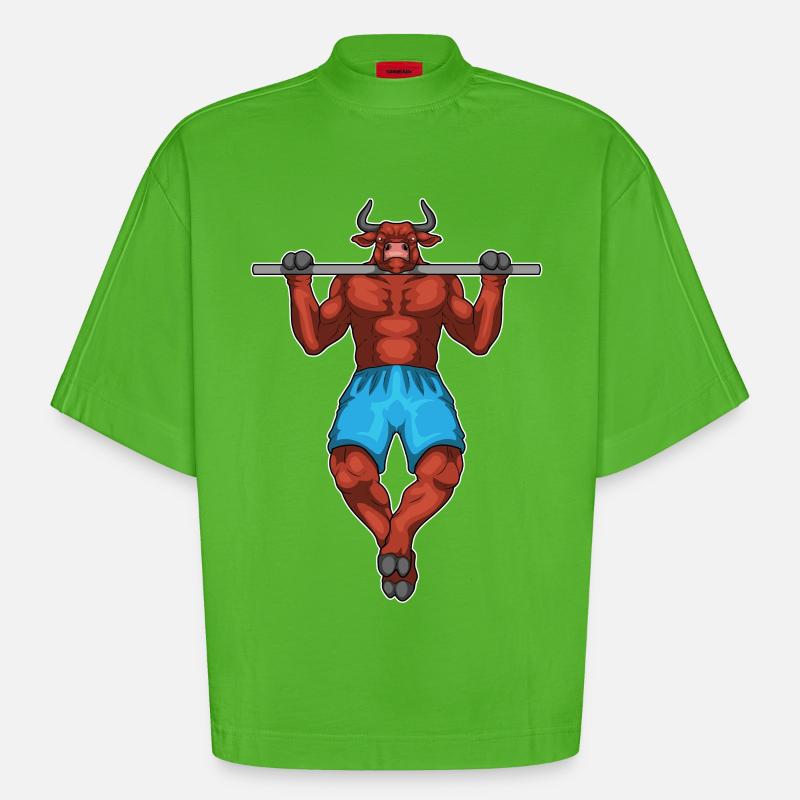 Taurus Bodybuilder Pull-Ups Musculation - T-shirt bio épais oversize Boxy fabriqué en UE - Apple Neon