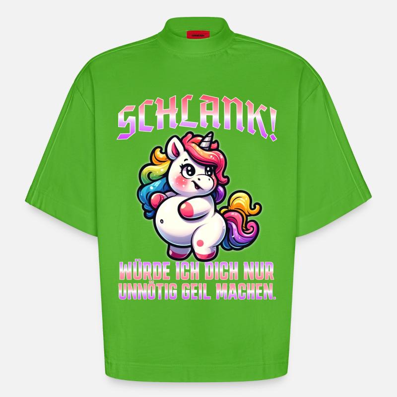 Slim & self-confident: Ironic statement - Heavyweight Oversized Organic Boxy T-Shirt Made in EU - Apple Neon