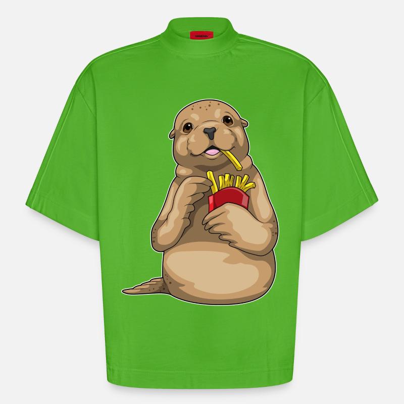 Frites de phoque - T-shirt bio épais oversize Boxy fabriqué en UE - Apple Neon