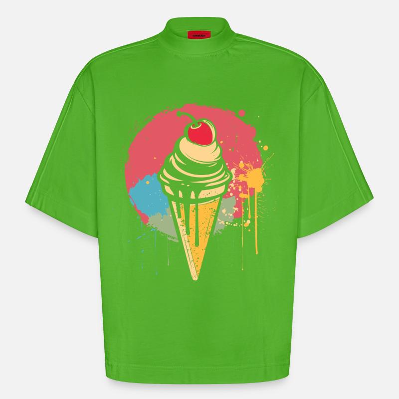 Eiswaffel Graffiti - Heavyweight Oversized Organic Boxy T-Shirt Made in EU - Apple Neon