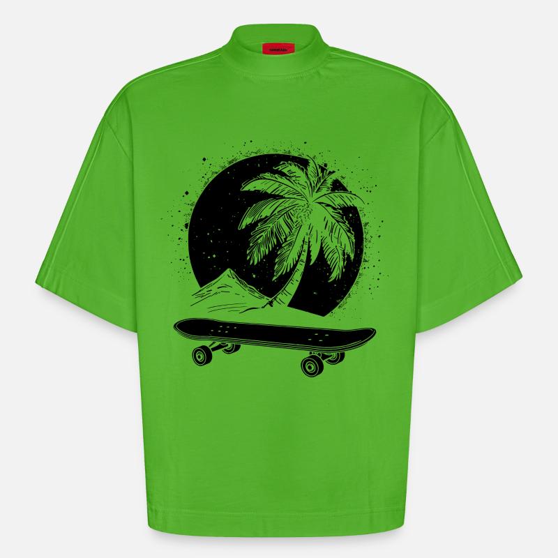 Skateboarding - Heavyweight Oversized Organic Boxy T-Shirt Made in EU - Apple Neon