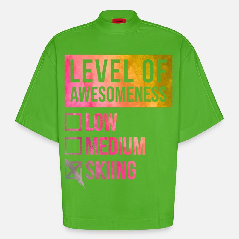 Ski - Heavyweight Oversized Organic Boxy T-Shirt Made in EU - Apple Neon