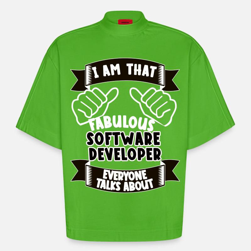 Software Developer Funny Saying Gift - Heavyweight Oversized Organic Boxy T-Shirt Made in EU - Apple Neon