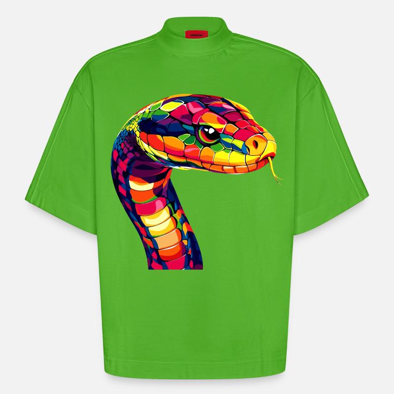 Schlange Python Kobra Mamba Klapperschlange Snake - Heavyweight Oversized Organic Boxy T-Shirt Made in EU - Apple Neon