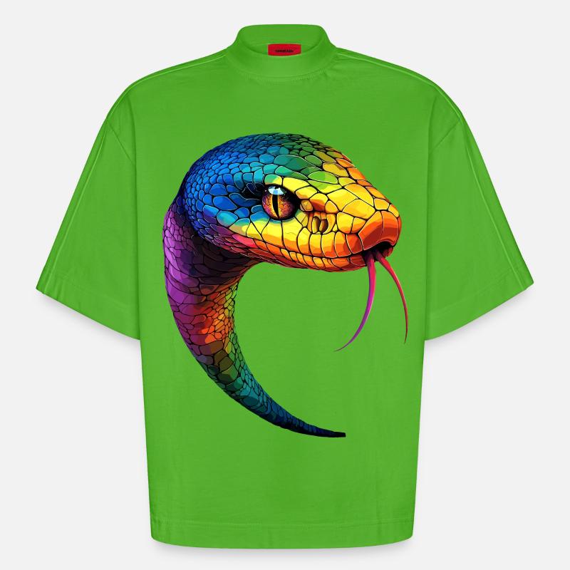 Schlange Python Kobra Mamba Klapperschlange Snake - Heavyweight Oversized Organic Boxy T-Shirt Made in EU - Apple Neon