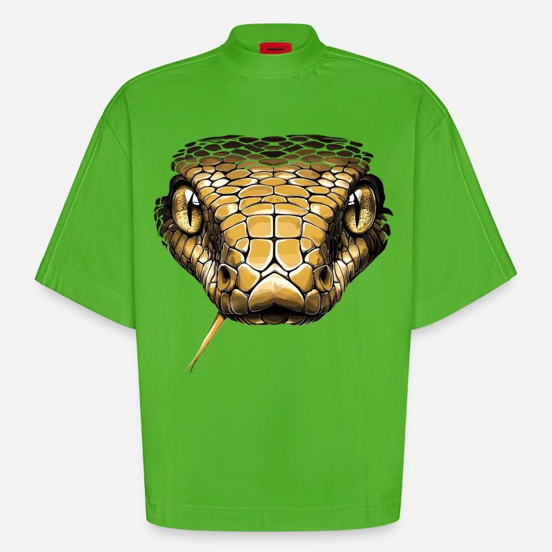 Schlange Python Kobra Mamba Klapperschlange Snake - Heavyweight Oversized Organic Boxy T-Shirt Made in EU - Apple Neon