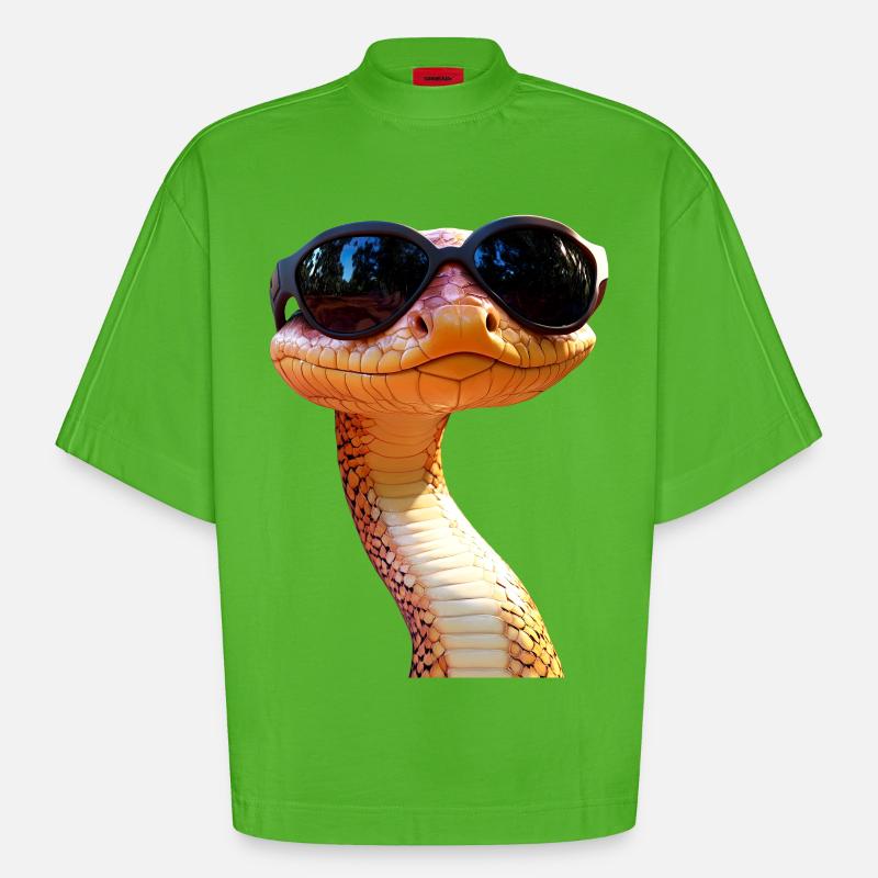 Schlange Python Kobra Mamba Klapperschlange Snake - Heavyweight Oversized Organic Boxy T-Shirt Made in EU - Apple Neon