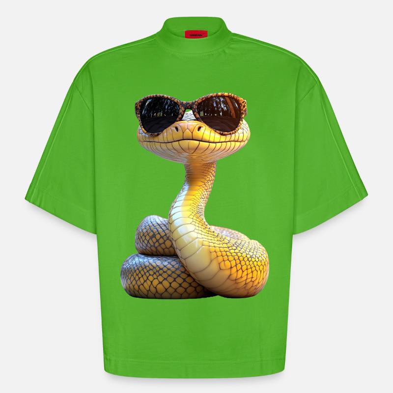 Schlange Python Kobra Mamba Klapperschlange Snake - Heavyweight Oversized Organic Boxy T-Shirt Made in EU - Apple Neon
