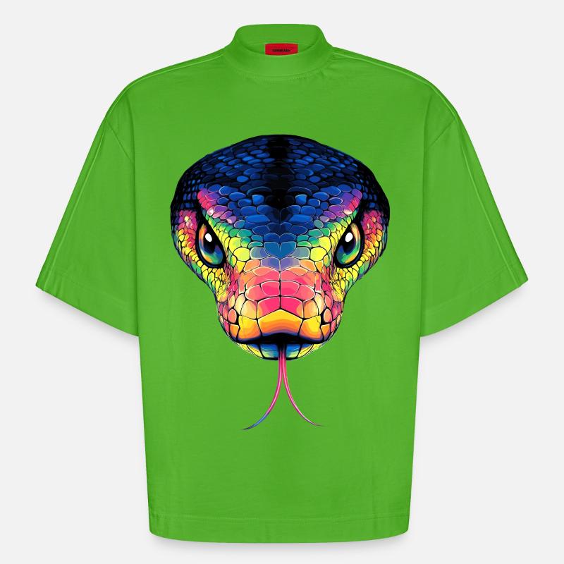 Schlange Python Kobra Mamba Klapperschlange Snake - Heavyweight Oversized Organic Boxy T-Shirt Made in EU - Apple Neon