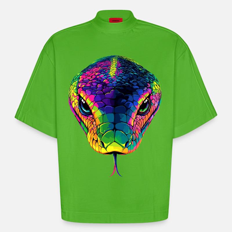 Schlange Python Kobra Mamba Klapperschlange Snake - Heavyweight Oversized Organic Boxy T-Shirt Made in EU - Apple Neon
