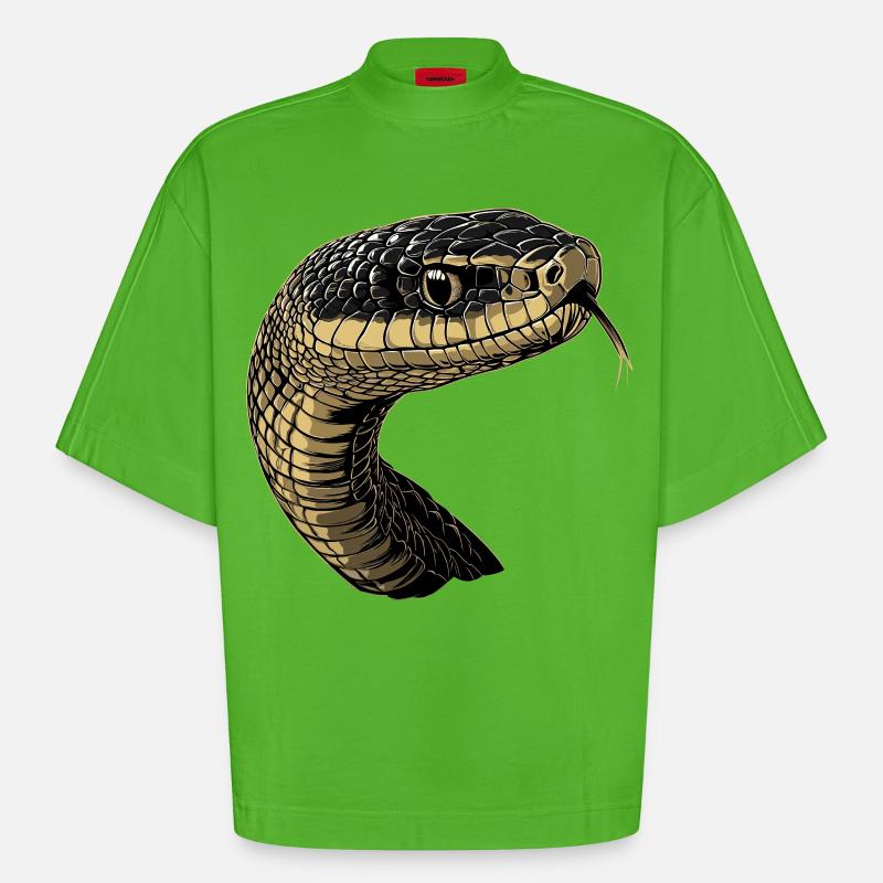 Schlange Python Kobra Mamba Klapperschlange Snake - Heavyweight Oversized Organic Boxy T-Shirt Made in EU - Apple Neon