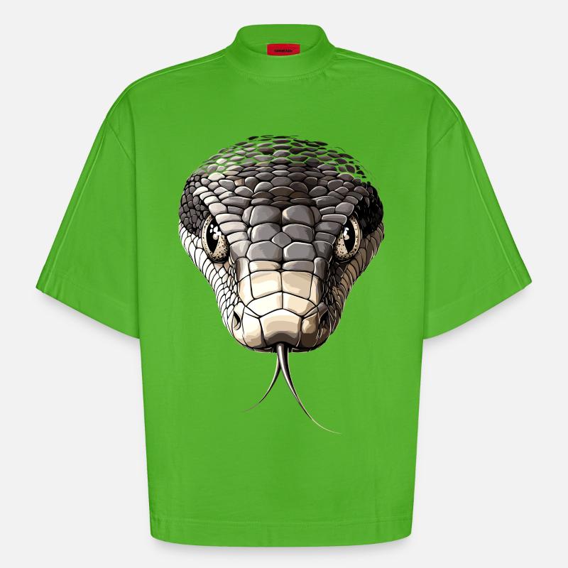 Schlange Python Kobra Mamba Klapperschlange Snake - Heavyweight Oversized Organic Boxy T-Shirt Made in EU - Apple Neon