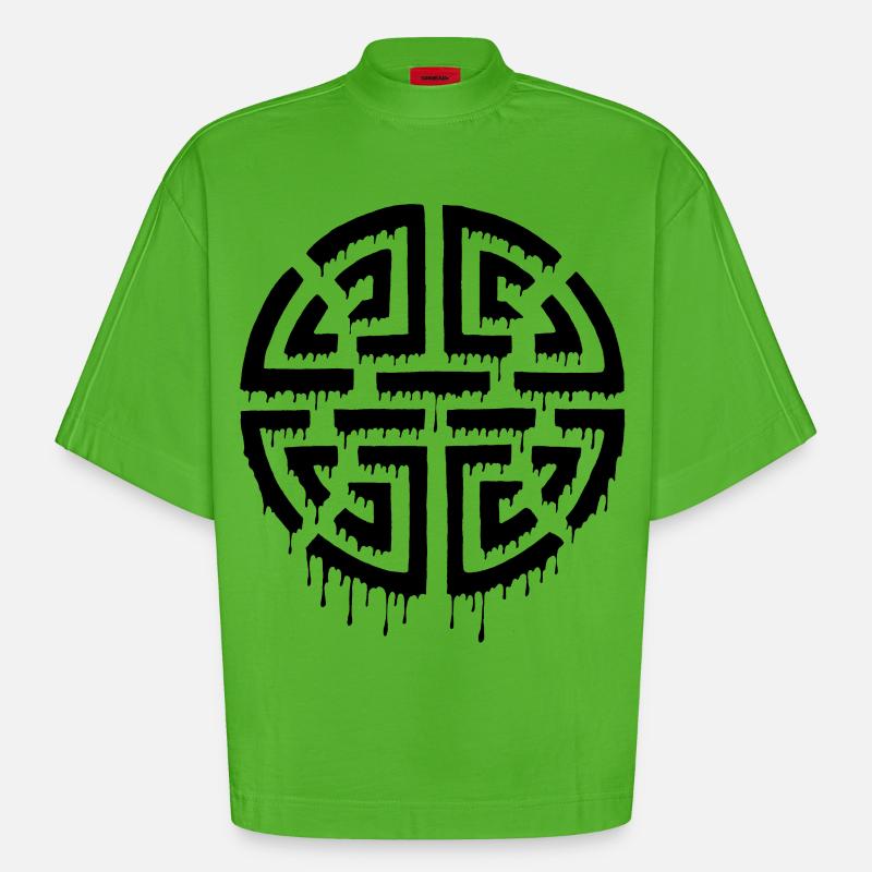 Graffiti eines schwarzen Labyrinths - Heavyweight Oversized Organic Boxy T-Shirt Made in EU - Apple Neon
