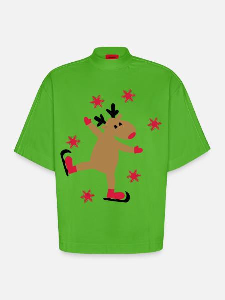 Funny moose for Christmas - Heavyweight Oversized Organic Boxy T-Shirt Made in EU - Apple Neon