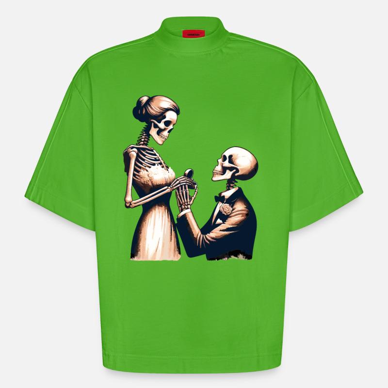 Conception de parodie de squelette de mariage - T-shirt bio épais oversize Boxy fabriqué en UE - Apple Neon