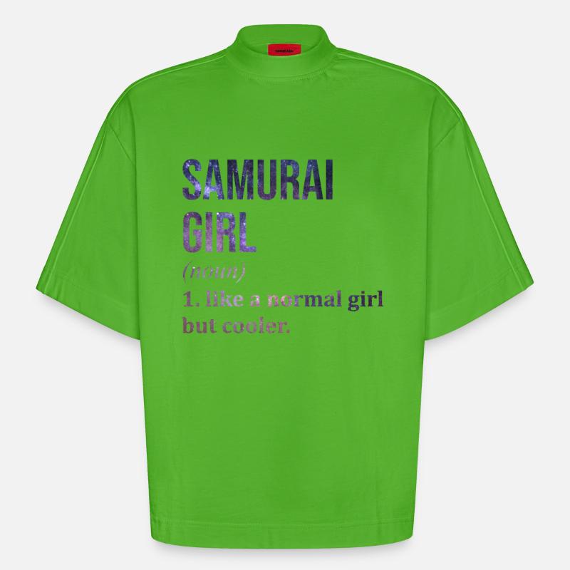 Samurai Samurai Samurai - Heavyweight Oversized Organic Boxy T-Shirt Made in EU - Apple Neon