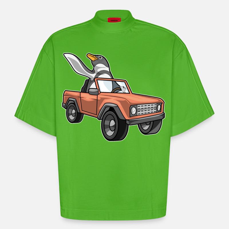 Pinguin Auto - Heavyweight Oversized Organic Boxy T-Shirt Made in EU - Apple Neon