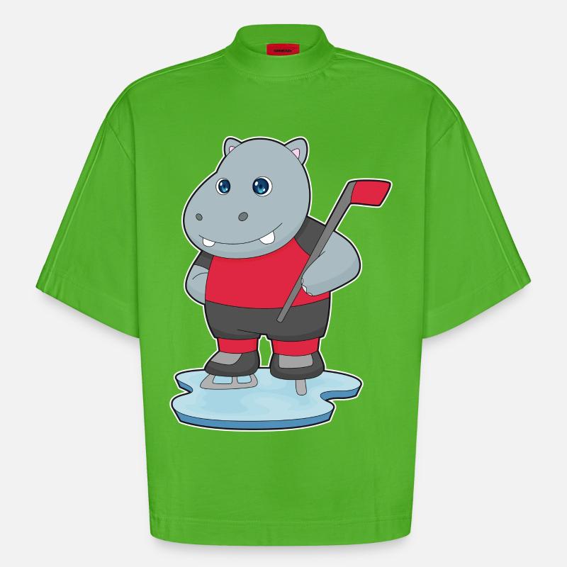 Nilpferd Eishockey Eishockeyschläger - Heavyweight Oversized Organic Boxy T-Shirt Made in EU - Apple Neon